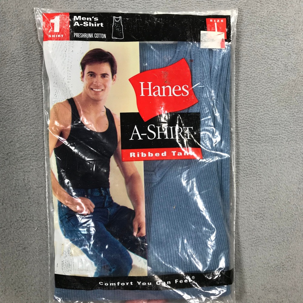 Hanes A-Shirt Ribbed Tank Men's Large Blue New Vintage 2000 Cotton Blend